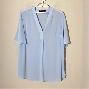 Eloquii Flutter Sleeve VNeck Blouse Baby Blue